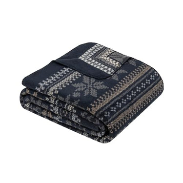 Ibena Skien Decke 150 x 200 cm - Baumwollmix, weich, warm & waschbar, Kuscheldecke Norweger Muster blau grau im Sale